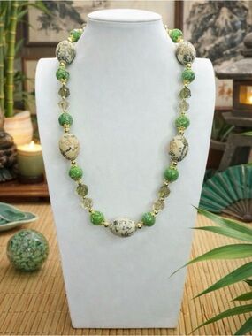 ARTISAN Hand-Painted Export Beads, Sea Sediment Jasper, & Crystal Necklace